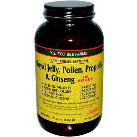 Y.S. Eco Bee Farms, Royal Jelly, Pollen, Propolis&Ginseng in Honey 552g