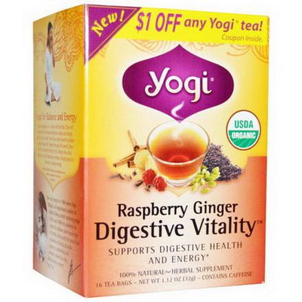 Yogi Tea, Digestive Vitality, Raspberry Ginger, 16 Tea Bags 32g