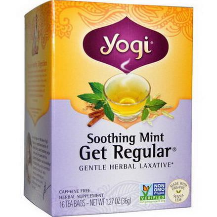Yogi Tea, Get Regular, Soothing Mint, Caffeine Free, 16 Tea Bags 36g