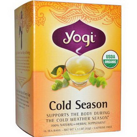 Yogi Tea, Organic, Cold Season, Caffeine Free, 16 Tea Bags 32g