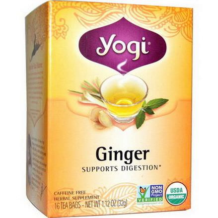 Yogi Tea, Organic Ginger, Caffeine Free, 16 Tea Bags 32g