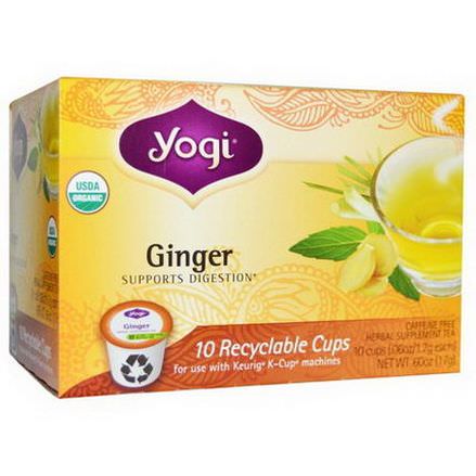 Yogi Tea, Organic, Ginger, Herbal Supplement Tea, Caffeine Free, 10 Cups 1.7g Each