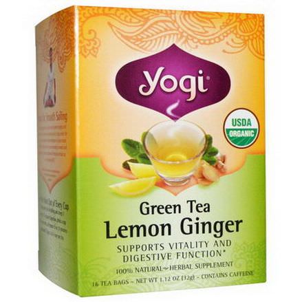Yogi Tea, Organic Green Tea, Lemon Ginger, 16 Tea Bags 32g