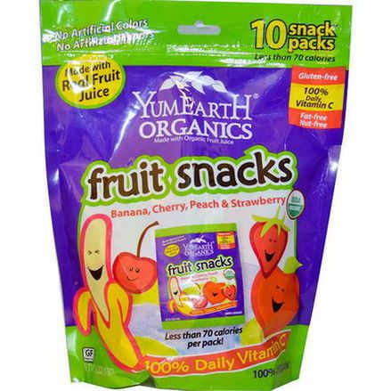 YumEarth, Fruit Snacks, Banana, Cherry, Peach&Strawberry, 10 Packs 17.6g Each