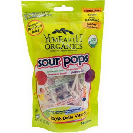 YumEarth, Organics, Sour Pops, Flavor Assortment, 14 Lollipops 85g