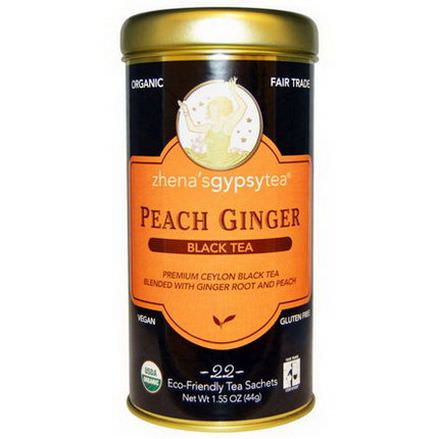 Zhena's Gypsy Tea, Organic, Peach Ginger, Black Tea, 22 Sachets 44g