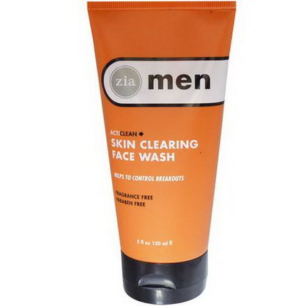 Zia Natural Skincare, Men, ActiClean Skin Clearing Face Wash, Fragrance Free 150ml
