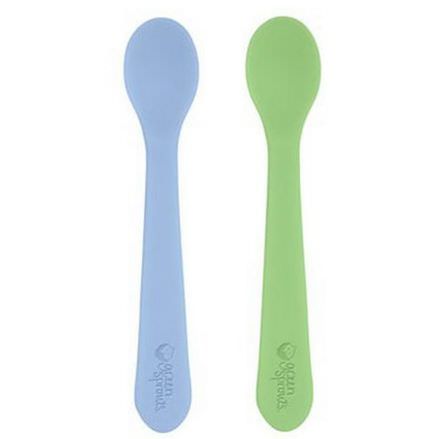 iPlay Inc. Silicone First Spoon, Blue/Green, 2-Pack