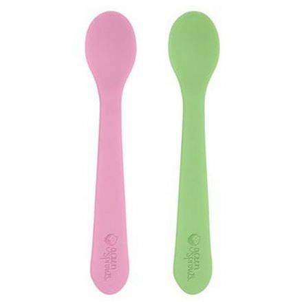 iPlay Inc. Silicone First Spoon, Pink/Green, 2-Pack