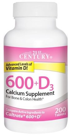 600+D3, Calcium Supplement, 200 Tablets by 21st Century-Kosttillskott, Mineraler, Kalcium Vitamin D