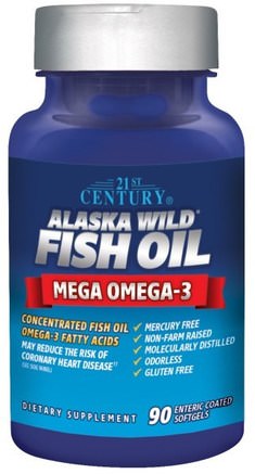 Alaska Wild Fish Oil, 90 Enteric Coated Softgels by 21st Century-Kosttillskott, Efa Omega 3 6 9 (Epa Dha), Fiskolja, Mjölkgjorda Fiskoljor