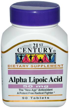Alpha Lipoic Acid, 50 mg, 90 Tablets by 21st Century-Kosttillskott, Antioxidanter, Alfa-Liposyra, Alfa Liposyra 050 Mg