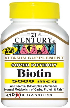 Biotin, Super Potency, 5000 mcg, 110 Capsules by 21st Century-Vitaminer, Vitamin B, Biotin
