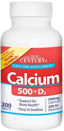 Calcium 500 + D3, 200 Tablets by 21st Century-Kosttillskott, Mineraler, Kalcium Vitamin D