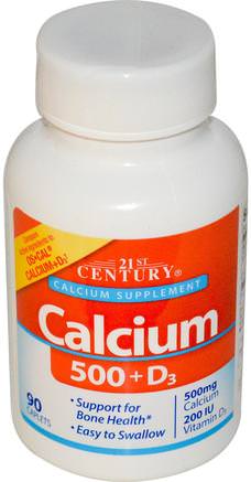 Calcium 500 + D3, 90 Caplets by 21st Century-Kosttillskott, Mineraler, Kalcium Vitamin D
