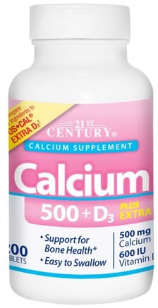 Calcium 500 + D3 Plus Extra D3, 200 Tablets by 21st Century-Kosttillskott, Mineraler, Kalcium Vitamin D