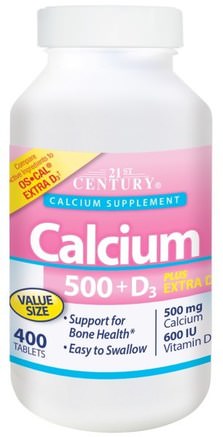 Calcium 500 + D3 Plus Extra D3, 400 Caplets by 21st Century-Kosttillskott, Mineraler, Kalcium Vitamin D