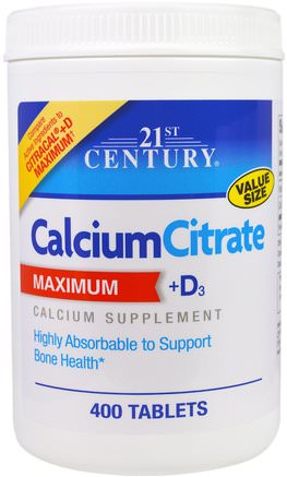 Calcium Citrate Maximum + D3, 400 Tablets by 21st Century-Kosttillskott, Mineraler, Kalciumcitrat, Kalcium Vitamin D