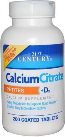 CalciumCitrate Petites + D3, 200 Coated Tablets by 21st Century-Kosttillskott, Mineraler, Kalciumcitrat