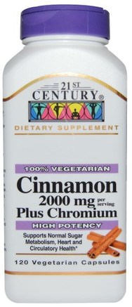 Cinnamon Plus Chromium, 2000 mg, 120 Veggie Caps by 21st Century-Örter, Kanel Extrakt