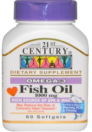 Fish Oil, 1000 mg, 60 Softgels by 21st Century-Kosttillskott, Efa Omega 3 6 9 (Epa Dha), Fiskolja, Mjölkgjorda Fiskoljor