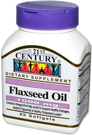Flaxseed Oil, 1000 mg, 60 Softgels by 21st Century-Kosttillskott, Efa Omega 3 6 9 (Epa Dha), Linfrö Mjukgeler