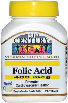 Folic Acid, 400 mcg, 250 Tablets by 21st Century-Vitaminer, Folsyra