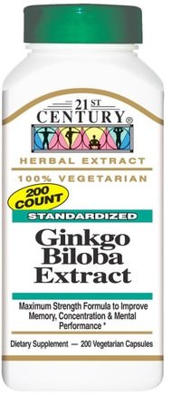 Ginkgo Biloba Extract, Standardized, 200 Veggie Caps by 21st Century-Örter, Ginkgo Biloba