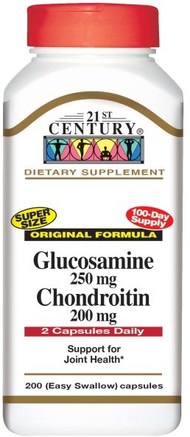 Glucosamine 250 mg Chondroitin 200 mg, Original Formula, 200 (Easy Swallow) Capsules by 21st Century-Kosttillskott, Glukosamin Kondroitin