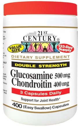 Glucosamine 500 mg, Chondroitin 400 mg, Double Strength, 400 (Easy Swallow) Capsules by 21st Century-Kosttillskott, Glukosamin Kondroitin