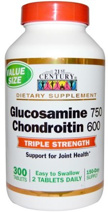 Glucosamine 750 Chondroitin 600, Triple Strength, 300 (Easy Swallow) Tablets by 21st Century-Kosttillskott, Glukosamin Kondroitin