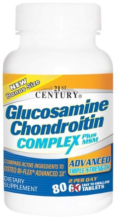 Glucosamine Chondroitin Complex Plus MSM, Advanced Triple Strength, 80 Tablets by 21st Century-Kosttillskott, Glukosamin