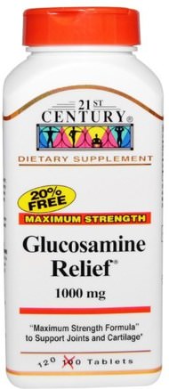 Glucosamine Relief, Maximum Strength, 1.000 mg, 120 Tablets by 21st Century-Kosttillskott, Glukosamin