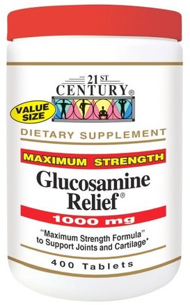 Glucosamine Relief, Maximum Strength, 1.000 mg, 400 Tablets by 21st Century-Kosttillskott, Glukosamin