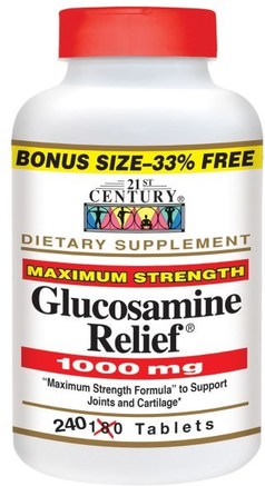 Glucosamine Relief, Maximum Supplement, 1.000 mg, 240 Tablets by 21st Century-Kosttillskott, Glukosamin