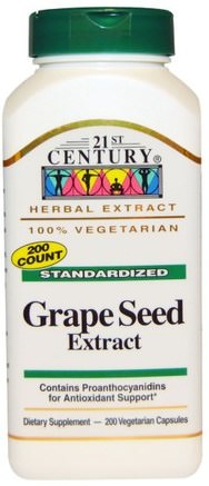 Grape Seed Extract, 200 Veggie Caps by 21st Century-Kosttillskott, Antioxidanter, Druvfrö Extrakt