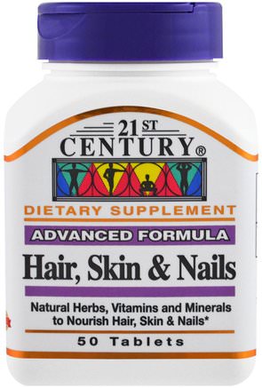 Hair, Skin & Nails, Advanced Formula, 50 Tablets by 21st Century-Hälsa, Kvinnor, Hårtillskott, Nageltillskott, Hudtillskott, Bad, Skönhet, Hårförtunning Och Återväxt