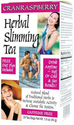Herbal Slimming Tea, Cranraspberry, Caffeine Free, 24 Tea Bags, 1.6 oz (45 g) by 21st Century-Mat, Örtte, Viktminskning, Kost