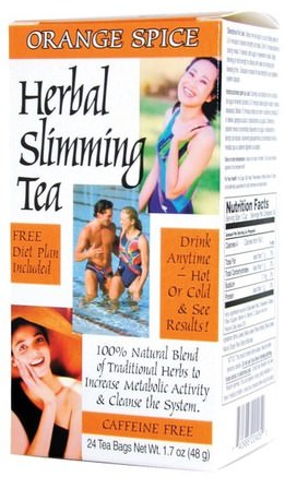 Herbal Slimming Tea, Orange Spice, Caffeine Free, 24 Tea Bags, 1.6 oz (45 g) by 21st Century-Mat, Örtte, Viktminskning, Kost