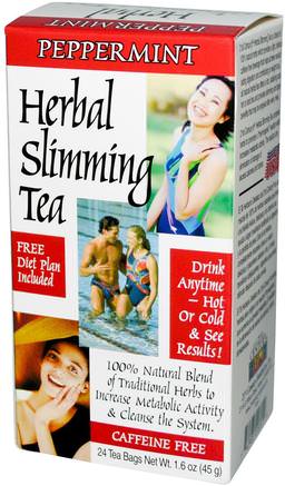 Herbal Slimming Tea, Peppermint, 24 Tea Bags, 1.6 oz (45 g) by 21st Century-Mat, Örtte, Viktminskning, Kost