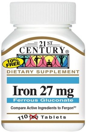 Iron, 27 mg, 110 Tablets by 21st Century-Kosttillskott, Mineraler, Järn