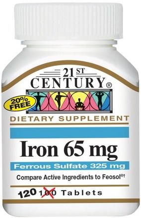 Iron, 65 mg, 120 Tablets by 21st Century-Kosttillskott, Mineraler, Järn