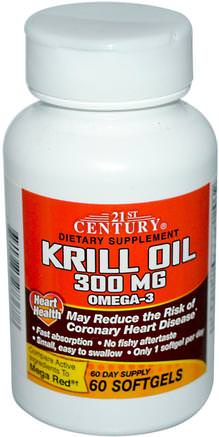 Krill Oil, 300 mg, 60 Softgels by 21st Century-Kosttillskott, Efa Omega 3 6 9 (Epa Dha), Krillolja