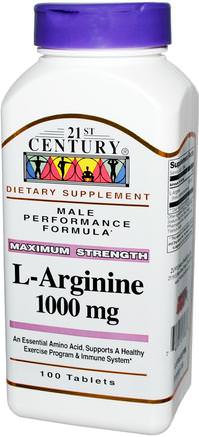 L-Arginine, Maximum Strength, 1000 mg, 100 Tablets by 21st Century-Kosttillskott, Aminosyror, L Arginin