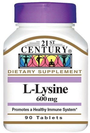 L-Lysine, 600 mg, 90 Tablets by 21st Century-Kosttillskott, Aminosyror, L Lysin