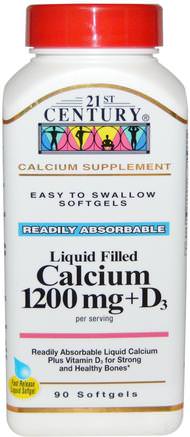 Liquid Filled Calcium 1200 mg + D3, 90 Softgels by 21st Century-Kosttillskott, Mineraler, Kalcium Vitamin D
