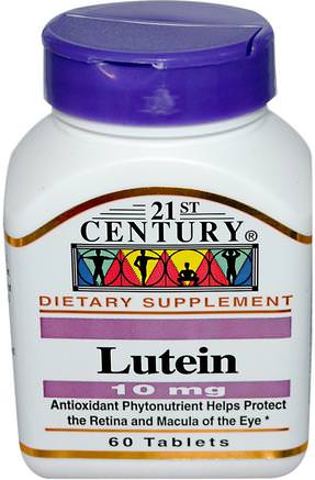 Lutein, 10 mg, 60 Tablets by 21st Century-Kosttillskott, Antioxidanter, Lutein