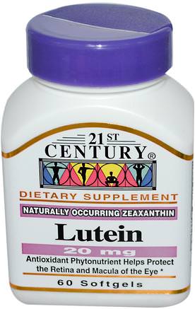 Lutein, 20 mg, 60 Softgels by 21st Century-Kosttillskott, Antioxidanter, Lutein