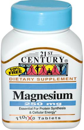 Magnesium, 250 mg, 110 Tablets by 21st Century-Kosttillskott, Mineraler, Magnesiumoxid