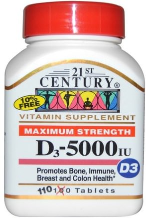 Maximum Strength D3, 5000 IU, 110 Tablets by 21st Century-Vitaminer, Vitamin D3